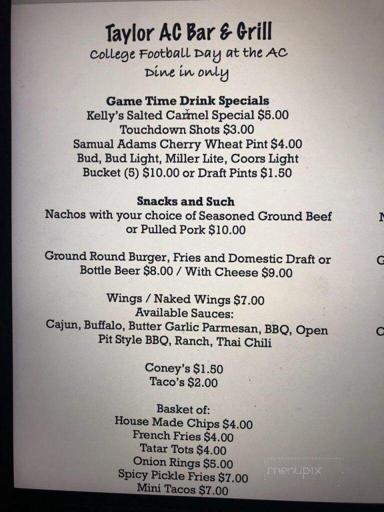 Taylor AC Bar - Taylor, MI menu_pic
