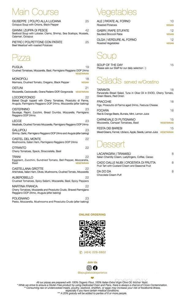 La Puglia - Santa Monica, CA menu_pic