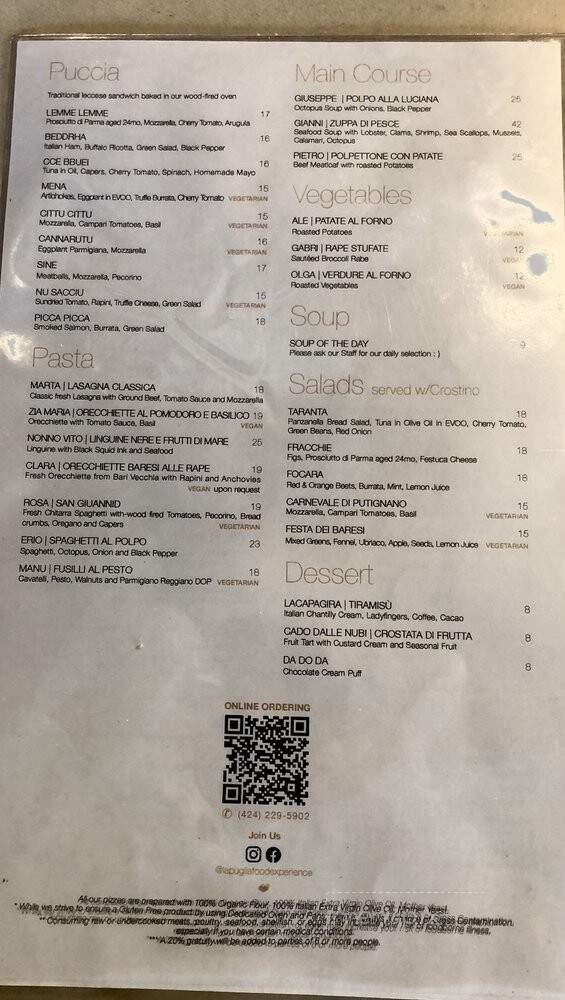La Puglia - Santa Monica, CA menu_pic