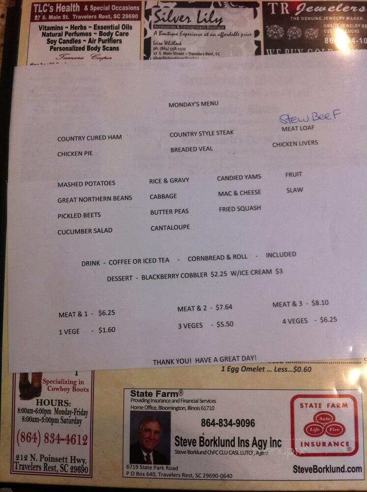 Travelers Restaurant - Travelers Rest, SC menu_pic