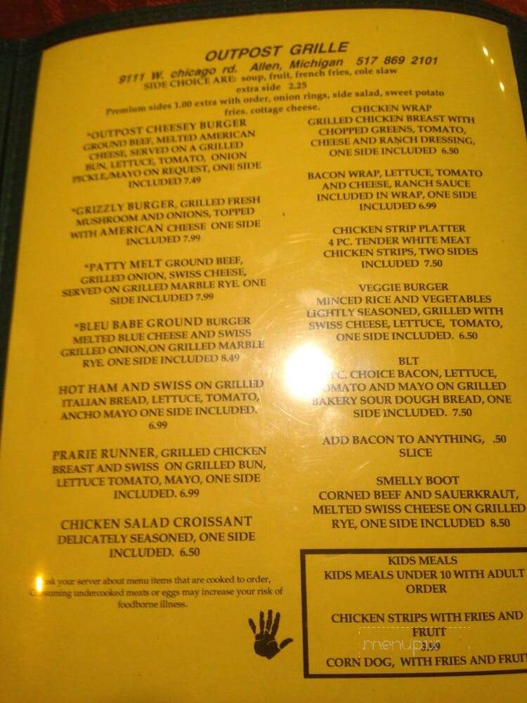 The Outpost Grille - Allen, MI menu_pic