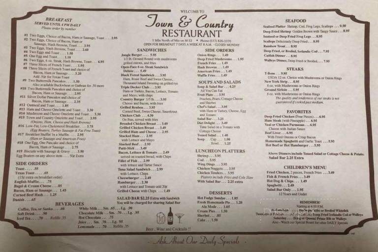 Paddle Inn - Mio, MI menu_pic