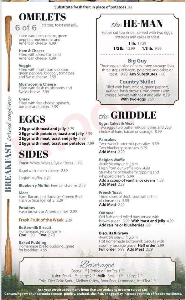 Paddle Inn - Mio, MI menu_pic