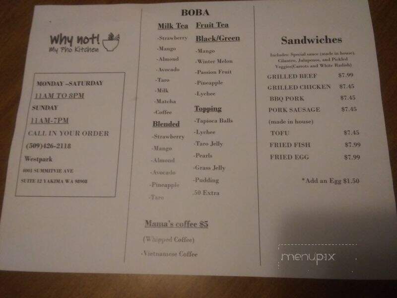 Why Not My Pho Kitchen - Yakima, WA menu_pic