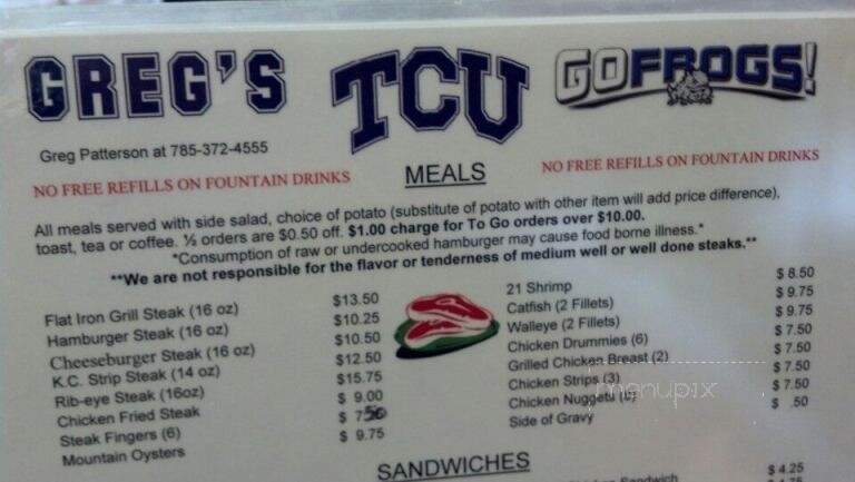 Greg's Place - Rush Center, KS menu_pic