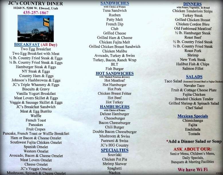J C's Country Diner - Tremonton, UT menu_pic
