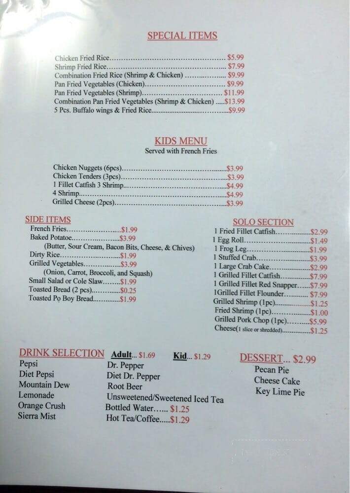 Crockett Seafood and Steak - Crockett, TX menu_pic