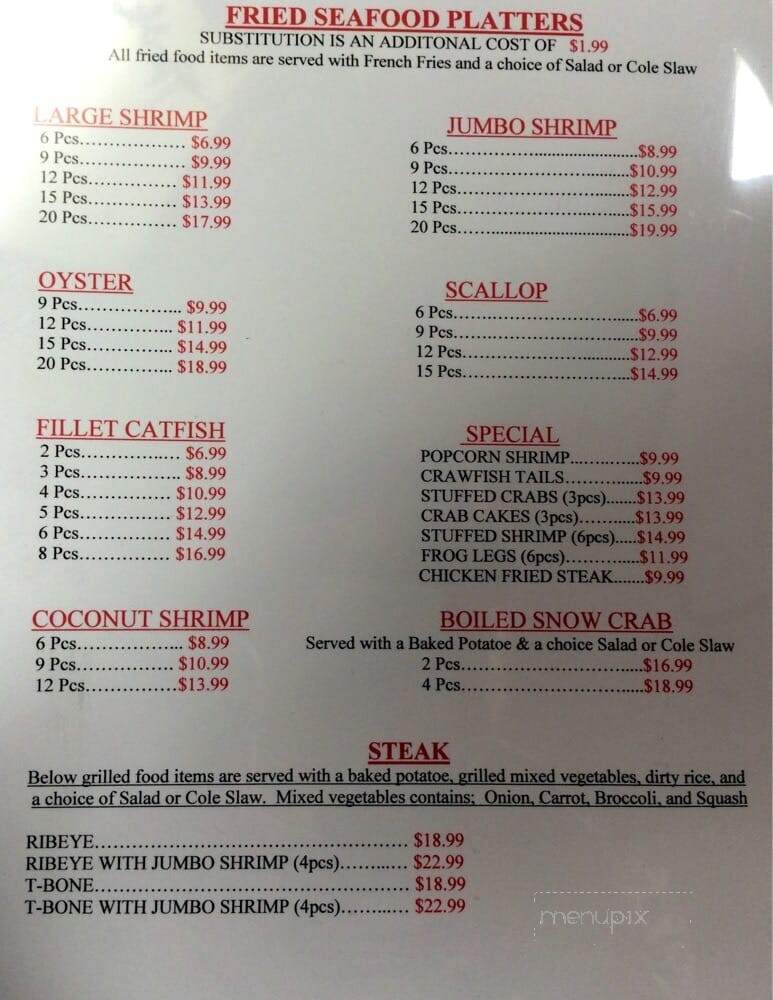 Crockett Seafood and Steak - Crockett, TX menu_pic