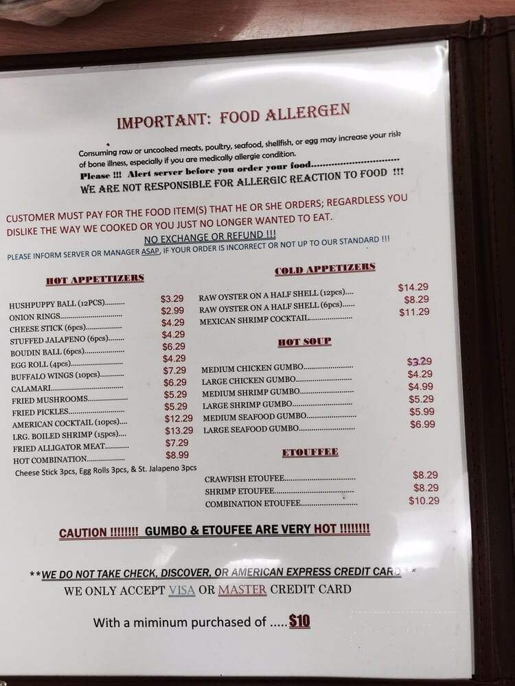 Crockett Seafood and Steak - Crockett, TX menu_pic