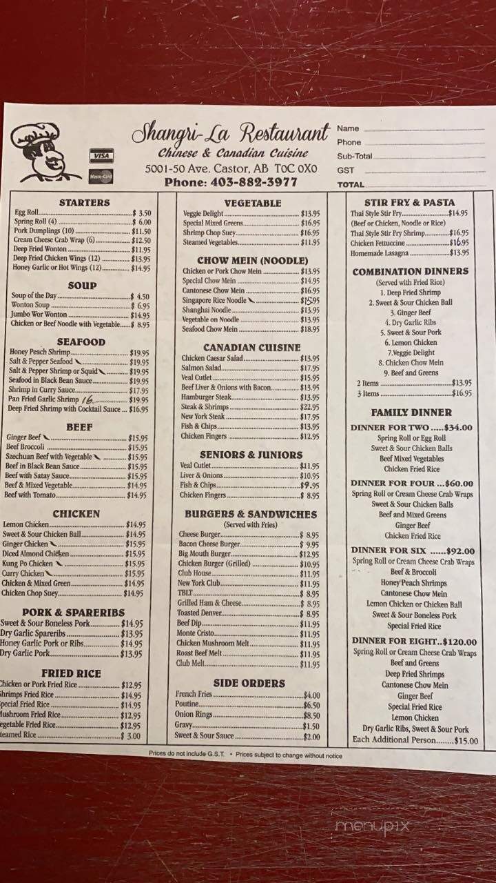 Shangri-La Inn - Castor, AB menu_pic