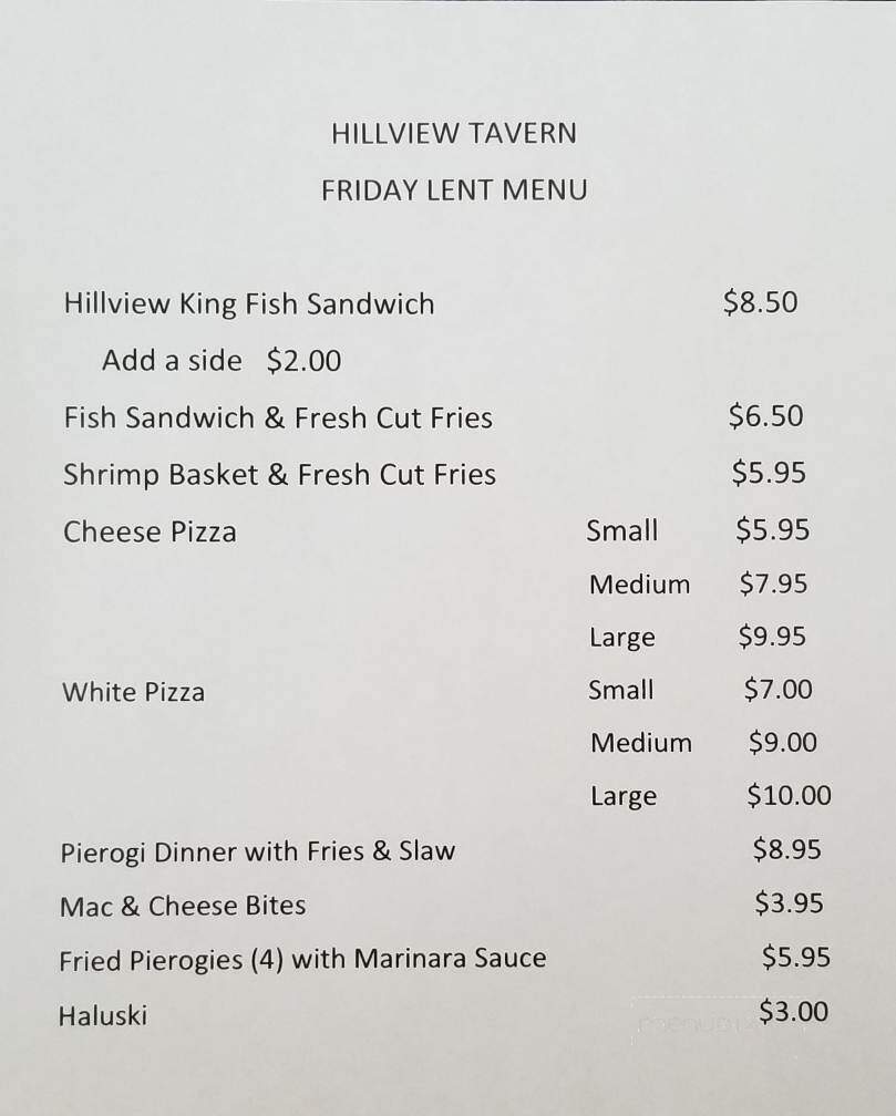 Hillview Tavern - Apollo, PA menu_pic