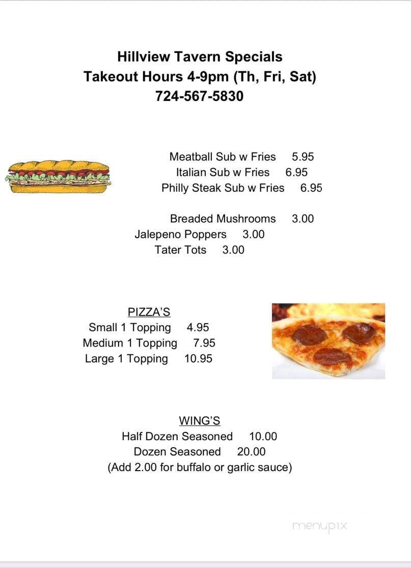 Hillview Tavern - Apollo, PA menu_pic