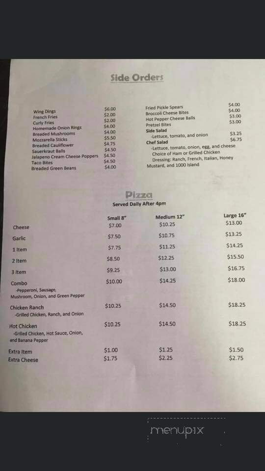 Bar 101 Pizza Barn - Castalia, OH menu_pic