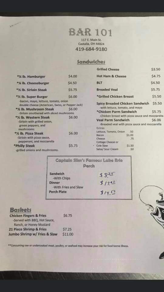 Bar 101 Pizza Barn - Castalia, OH menu_pic