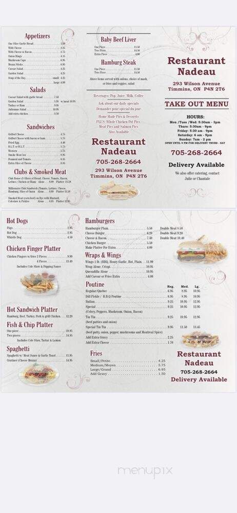 Restaurant Nadeau - Timmins, ON menu_pic