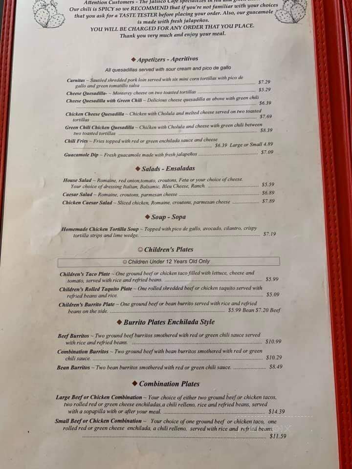 Jalisco Cafe - Silver City, NM menu_pic