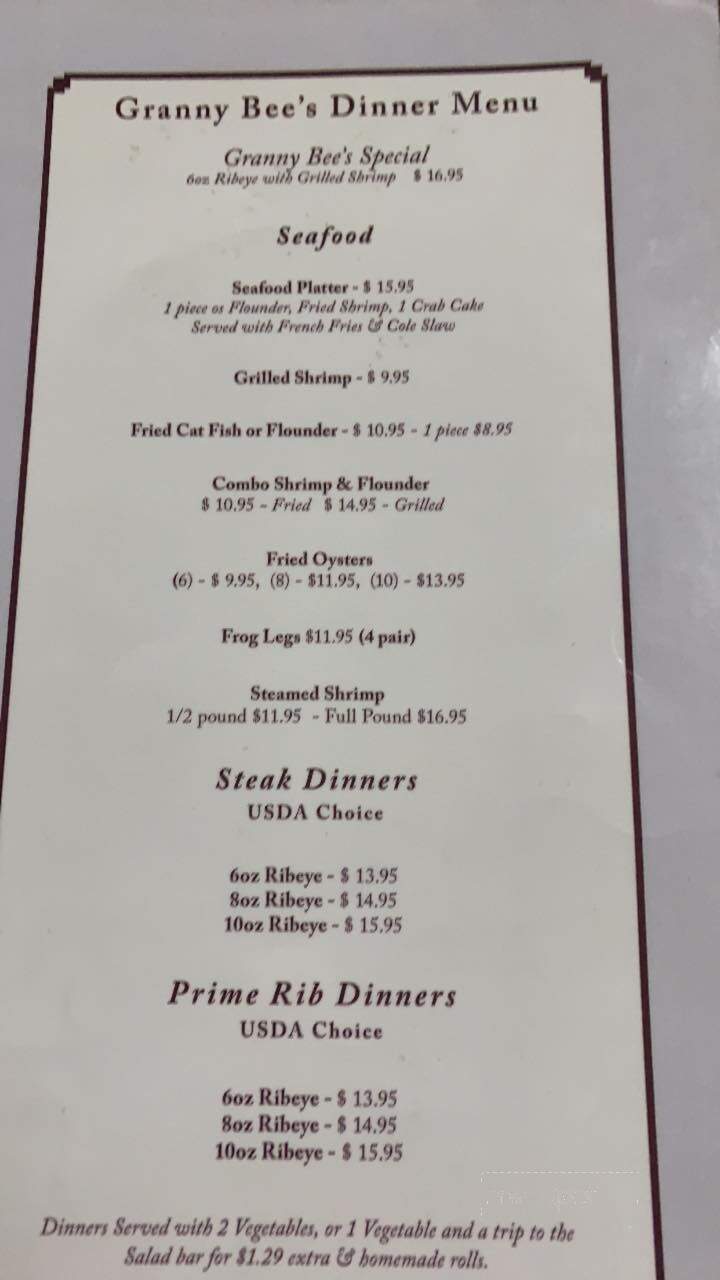 Granny Bee's - Appomattox, VA menu_pic