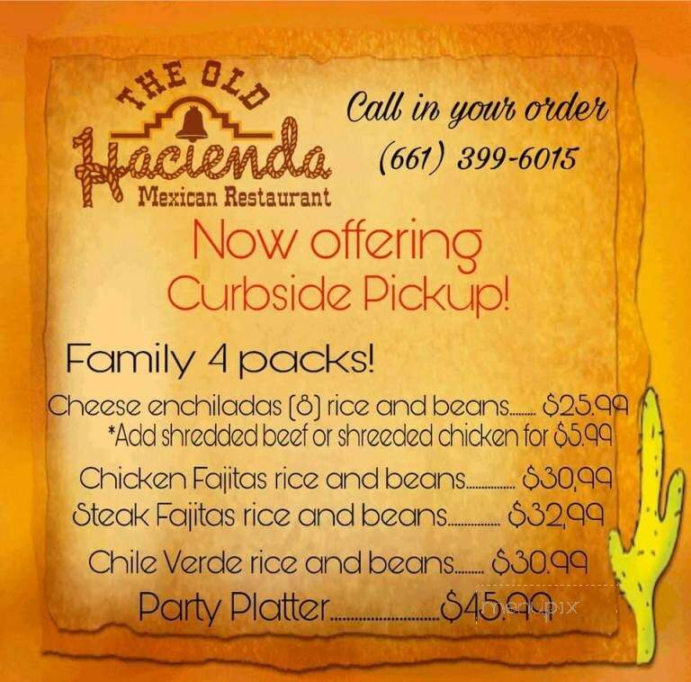 The Old Hacienda - Bakersfield, CA menu_pic