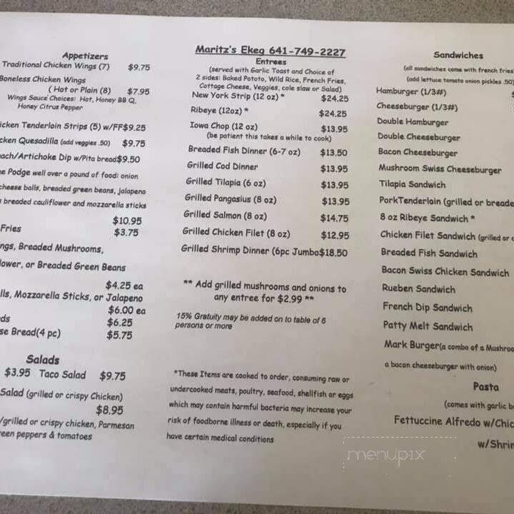 Maritz's E Keg - Nora Springs, IA menu_pic