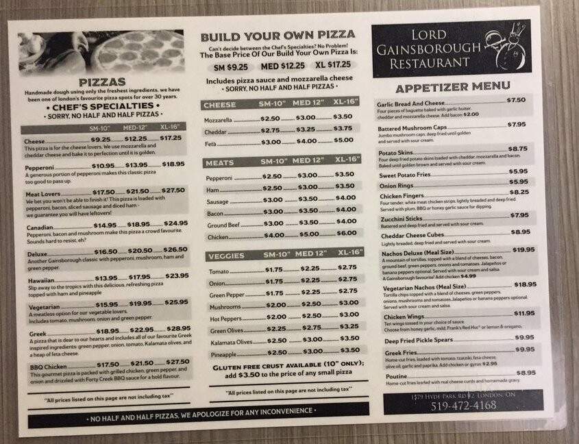 Gainsborough Restaurant - Hyde Park, ON menu_pic