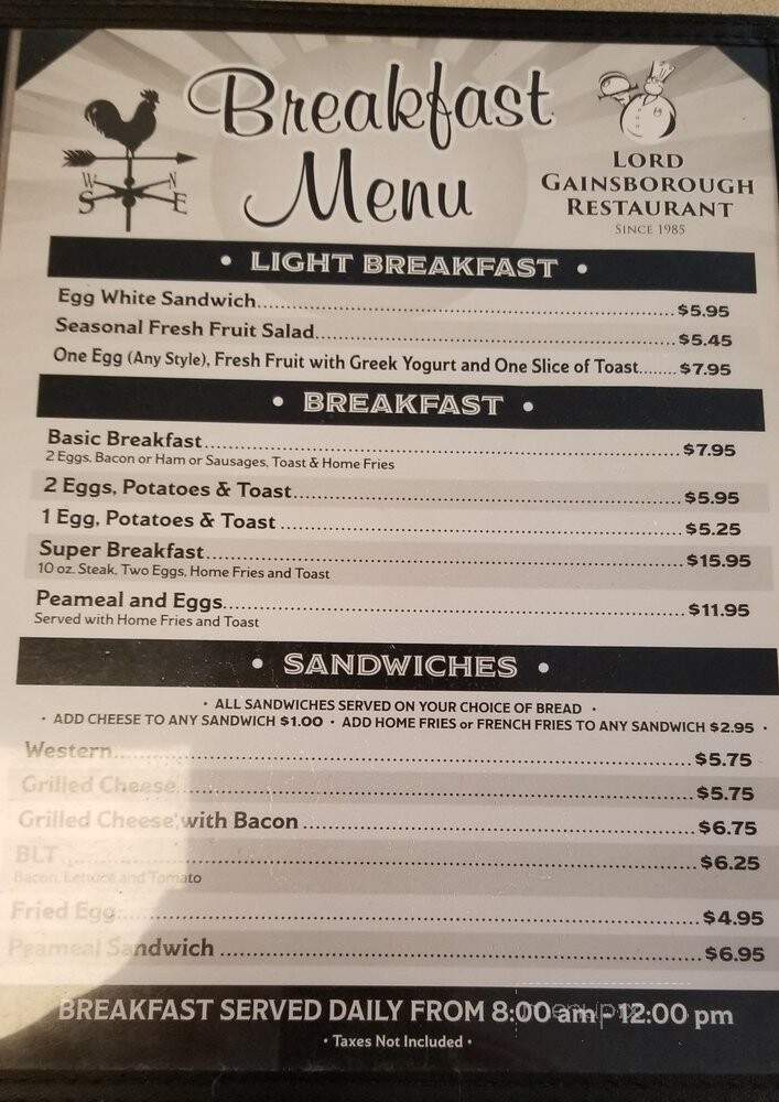 Gainsborough Restaurant - Hyde Park, ON menu_pic