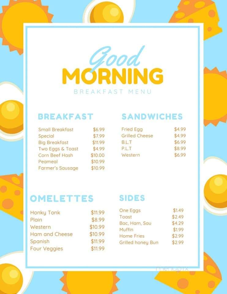 Honky Tonk Restaurant - Bridgenorth, ON menu_pic