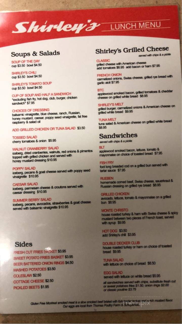 Shirley's Restaurant - Saratoga Springs, NY menu_pic