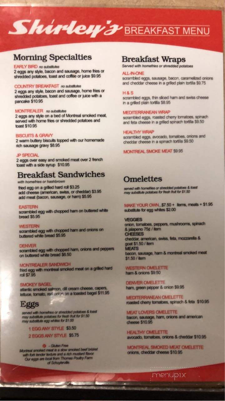 Shirley's Restaurant - Saratoga Springs, NY menu_pic