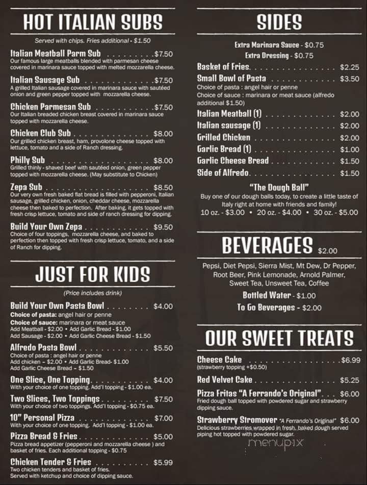 Ferrando's Italian Pizzeria - Aiken, SC menu_pic