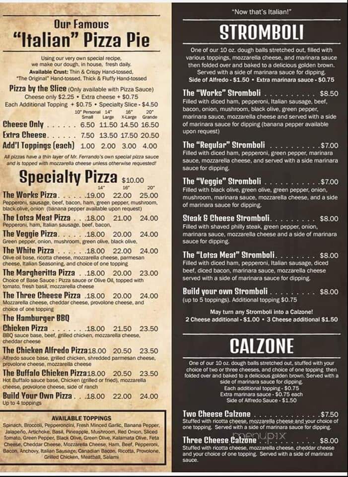Ferrando's Italian Pizzeria - Aiken, SC menu_pic