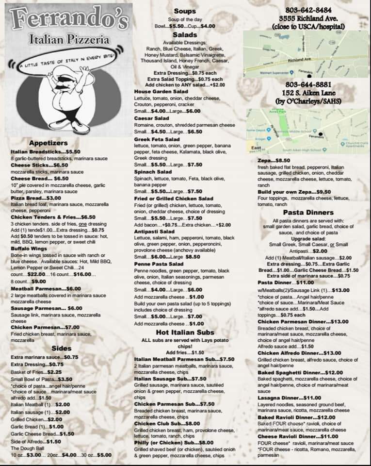 Ferrando's Italian Pizzeria - Aiken, SC menu_pic
