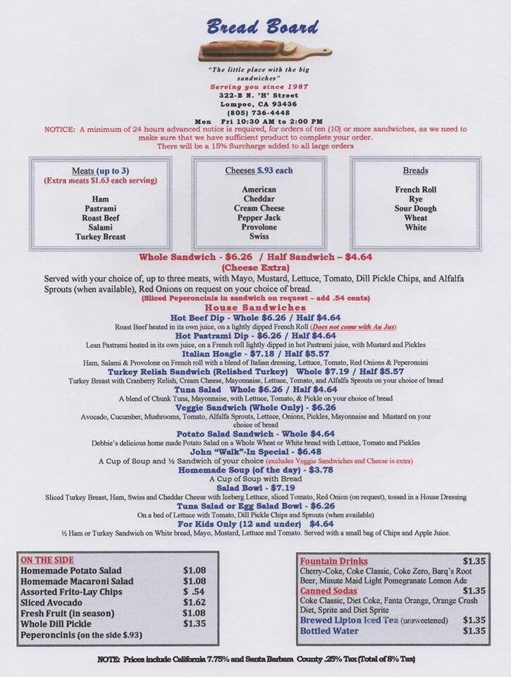 Bread Board Deli - Lompoc, CA menu_pic