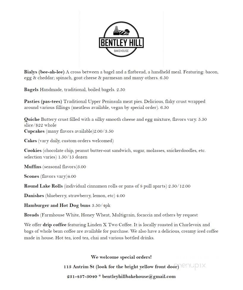 Bentley Hill Bakehouse - Charlevoix, MI menu_pic