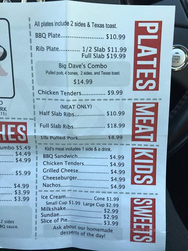 Big Dave's Round 2 BBQ - Atoka, TN menu_pic
