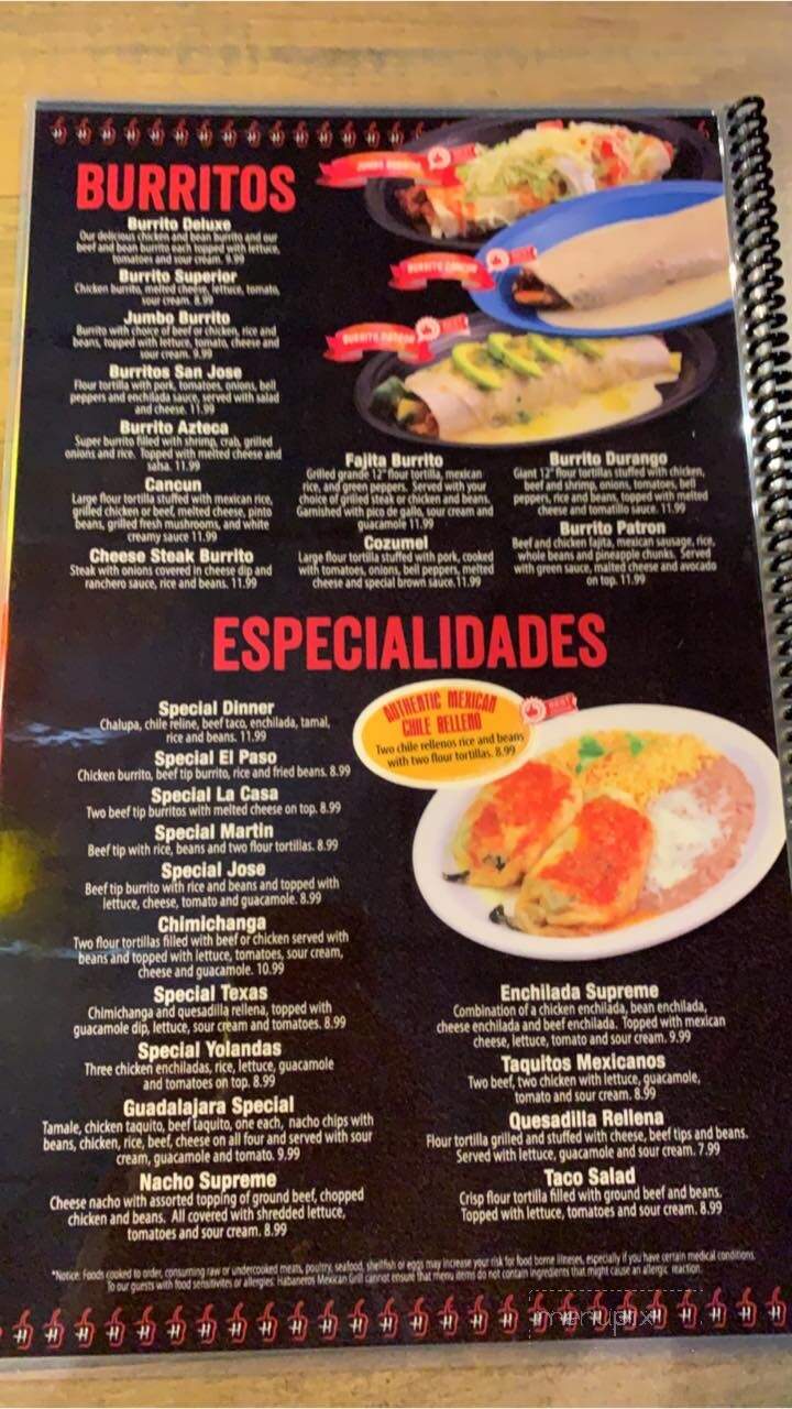 Habaneros Mexican Grill - Lewisburg, WV menu_pic