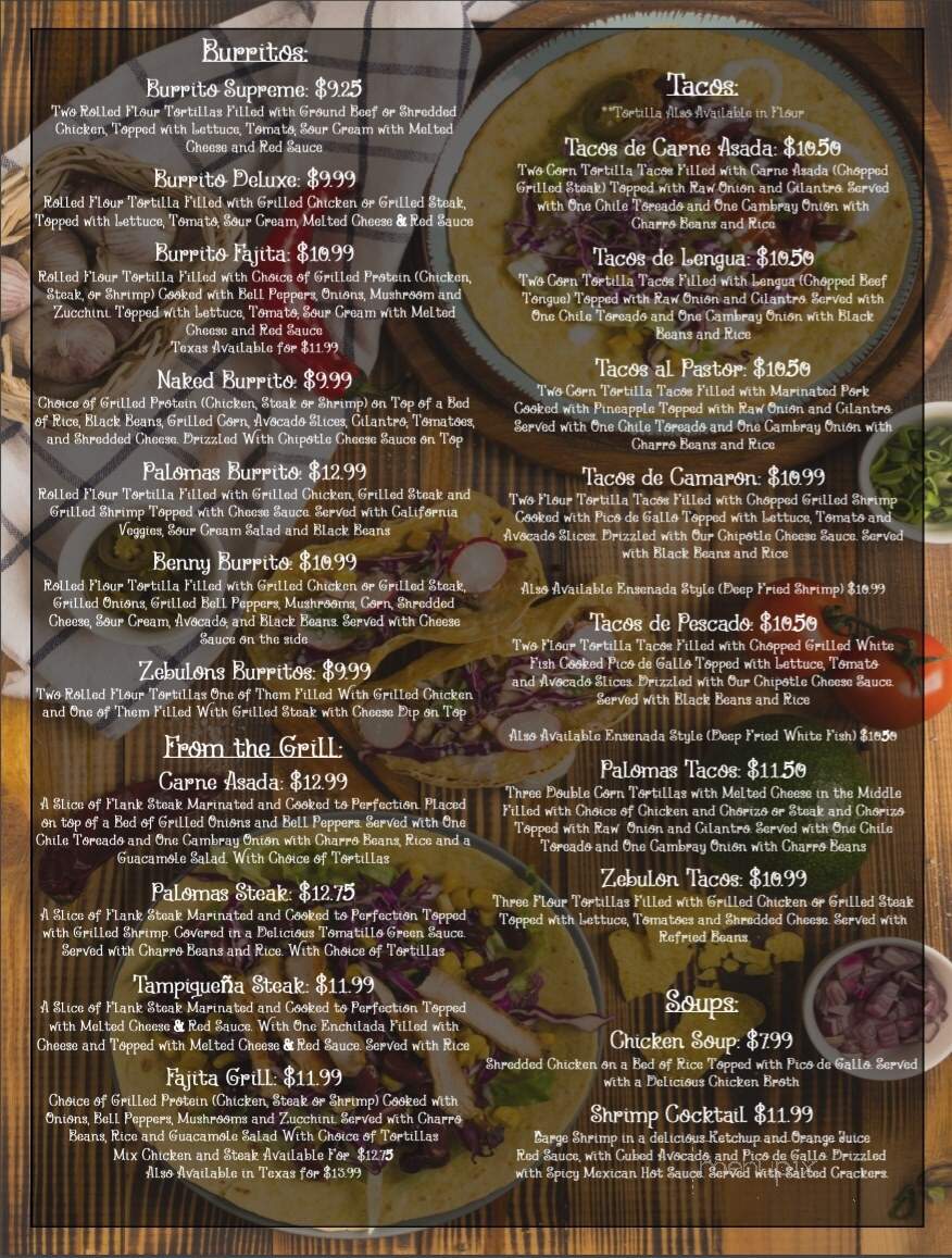 Palomas Mex Grill - Zebulon, GA menu_pic