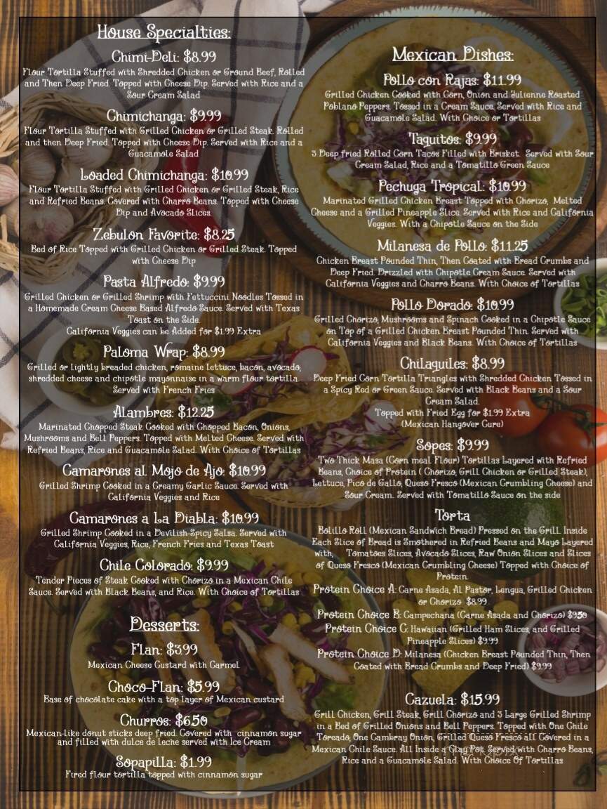 Palomas Mex Grill - Zebulon, GA menu_pic