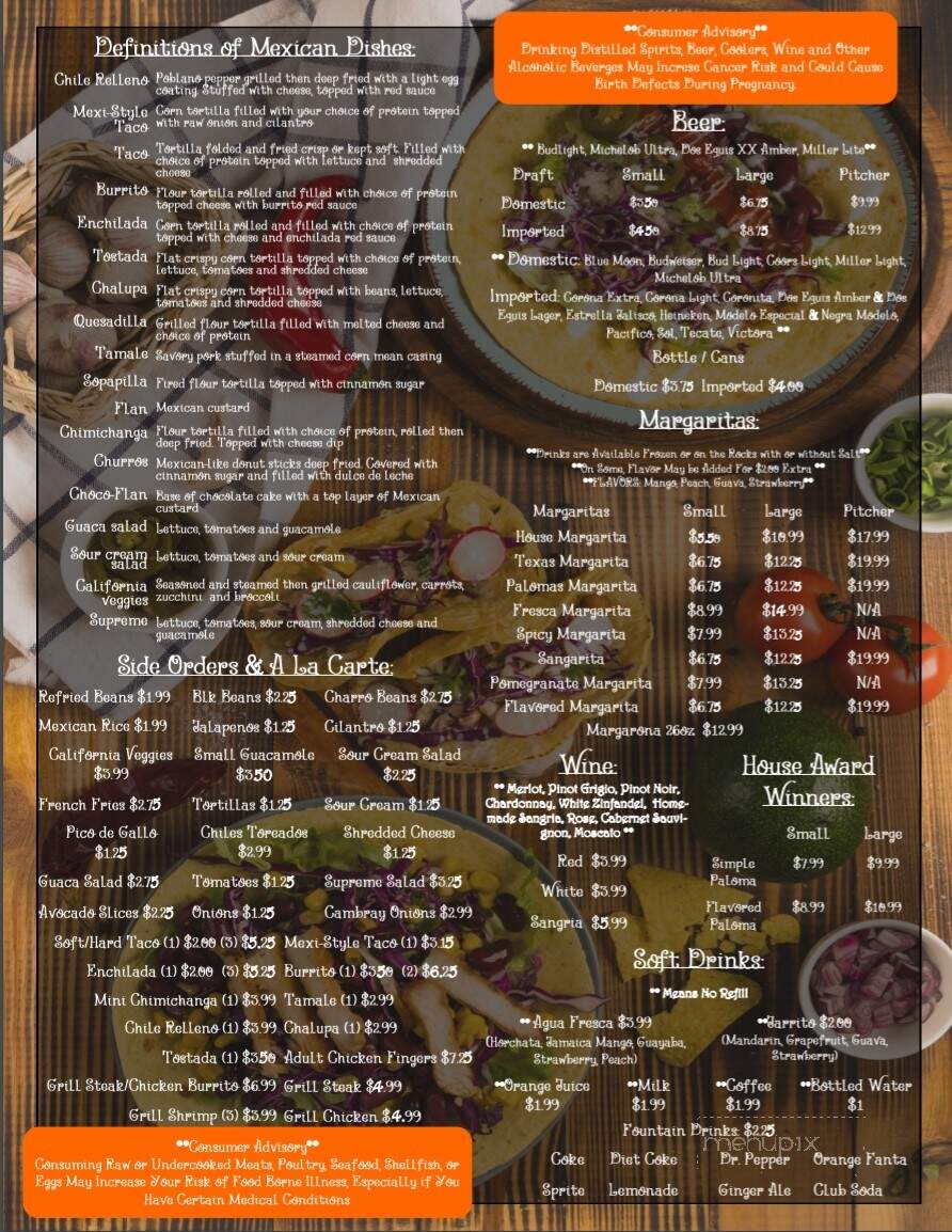 Palomas Mex Grill - Zebulon, GA menu_pic