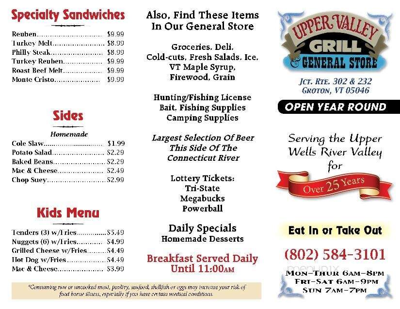 Upper Valley Grill & General - Groton, VT menu_pic