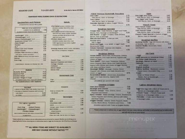 Susie's Cafe - Barron, WI menu_pic