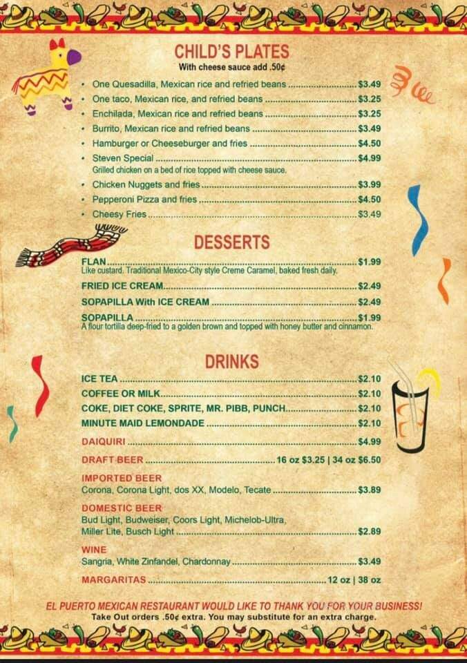 El Puerto Mexican Restaurant - Ozark, AR menu_pic
