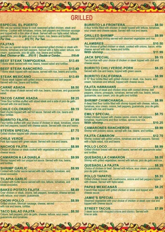 El Puerto Mexican Restaurant - Ozark, AR menu_pic