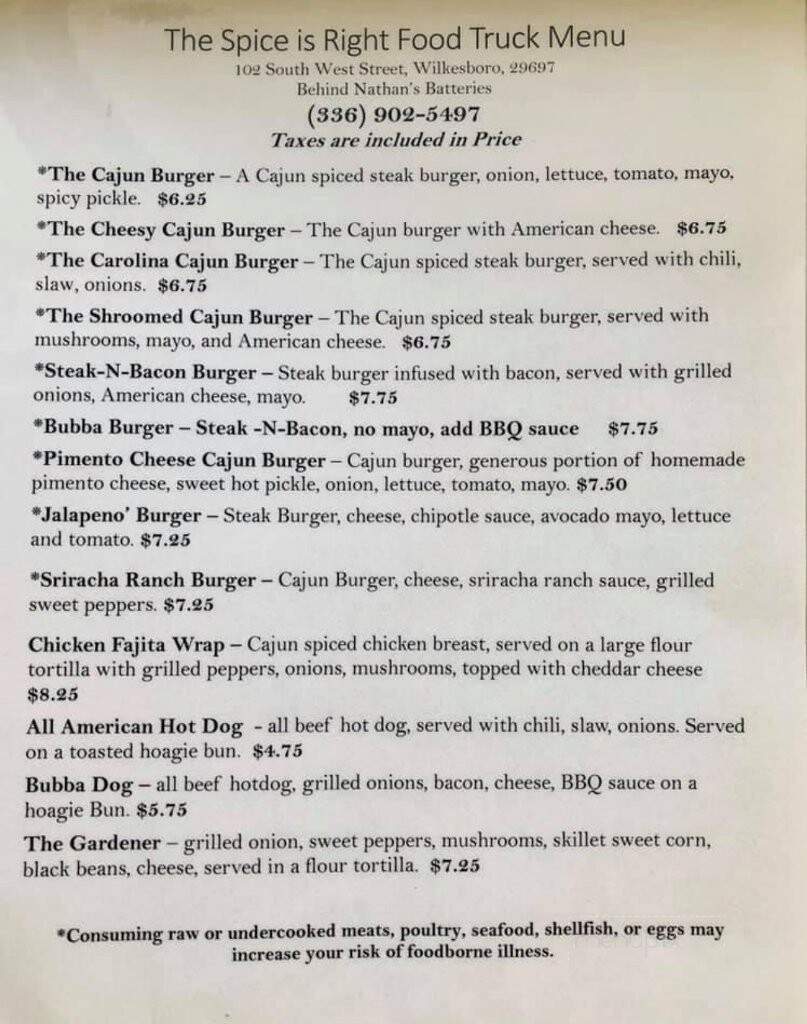 The Spice Is Right - Wilkesboro, NC menu_pic