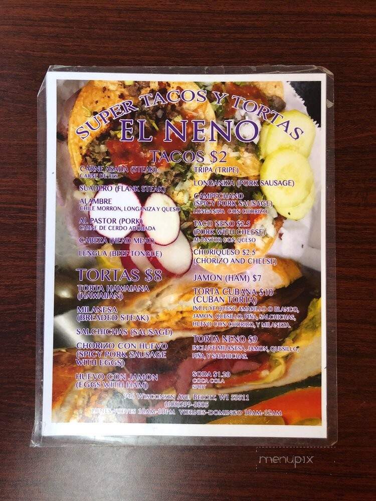 Super Tacos Y Tortas El Neno - Beloit, WI menu_pic