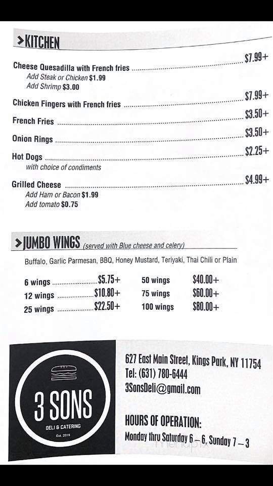 3 Sons Deli & Catering - Kings Park, NY menu_pic
