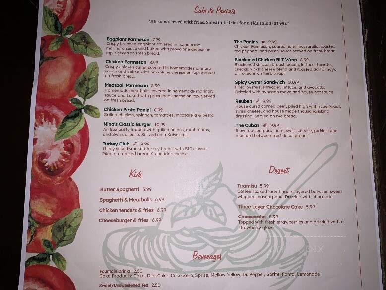 Nina's Restaurant & Bar - Clayton, NC menu_pic