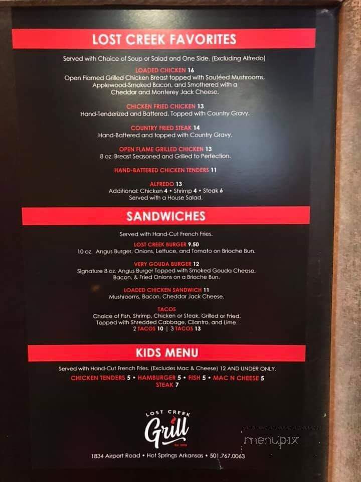 Lost Creek Grill - Hot Springs, AR menu_pic