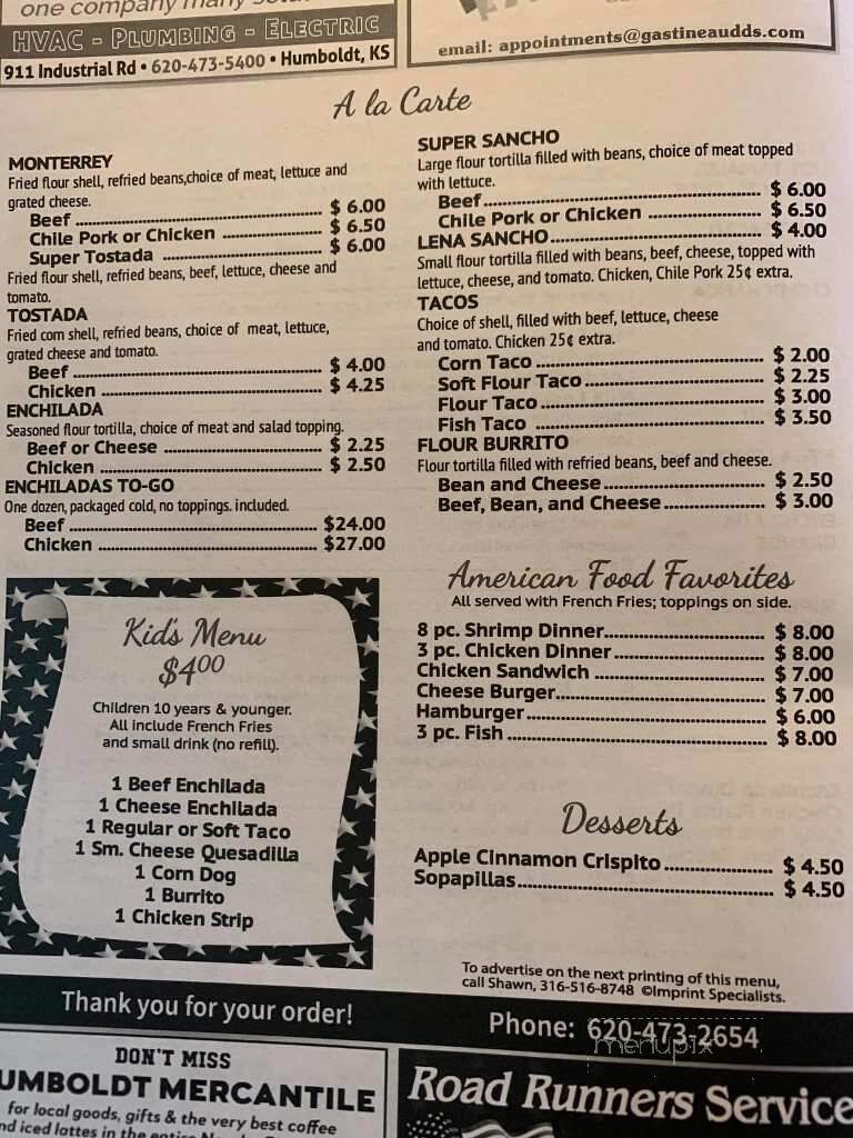 Estrellita Mexican Restaurant - Humboldt, KS menu_pic
