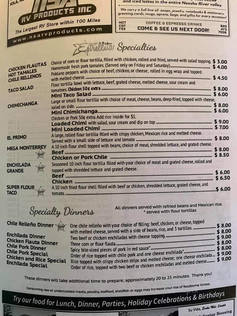 Estrellita Mexican Restaurant - Humboldt, KS menu_pic