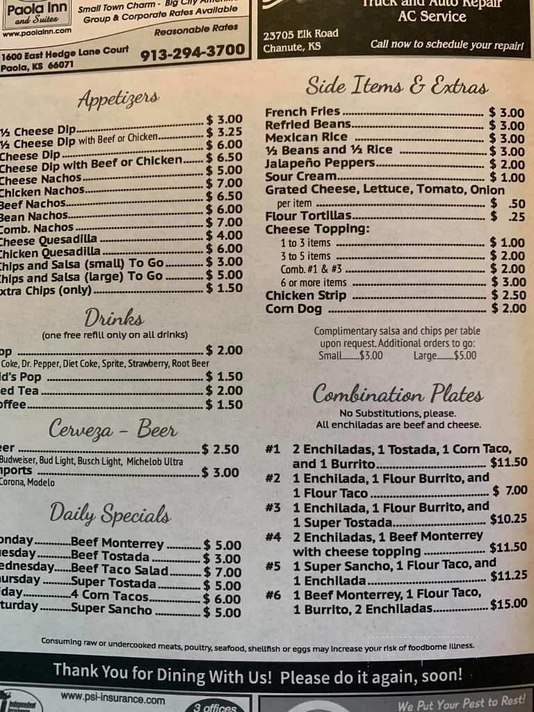 Estrellita Mexican Restaurant - Humboldt, KS menu_pic
